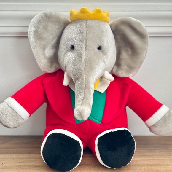 VINTAGE 1988 King BABAR Elephant Red Tuxedo Crown 14” Plush Christmas Toy Gund - Picture 1 of 14